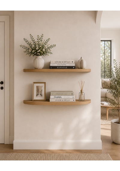 2'li Oval Duvar Rafı Salon, Yatak Odası, Antre, Hol Dekorasyon 60 Cm Uzunluk Çam Duvar Rafı Kahverengi