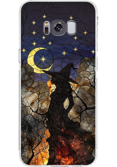 Printify Samsung Galaxy S8 Plus İle Uyumlu Vitray Cadı Saati Tasarımlı Şeffaf Silikon Kılıf Şeffaf