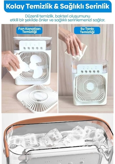 Taşınabilir Işıklı 5 Spreyli Vantilatör Buzlu Buharlı Vantilatör Mini Fan Nemlendirici Renkli