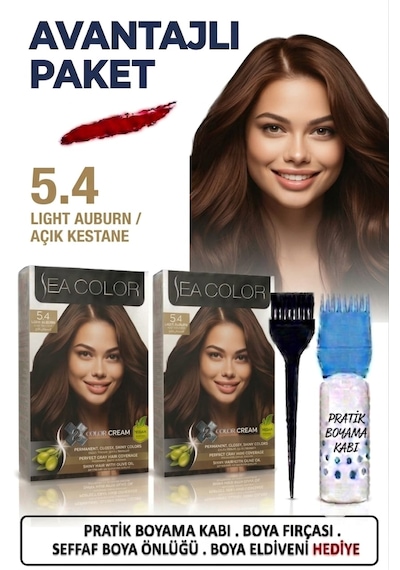 Sea Color Set Saç Boyası 5.4 Açık Kestane 2 Li 2 Kutu+pratik Boya Kabı