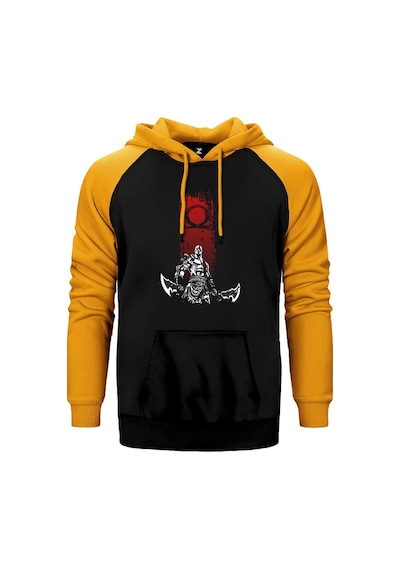 God Of War Kratos Logo Sarı Renk Reglan Kol Kapşonlu Sweatshirt Sarı