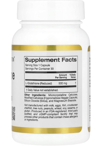 California Gold Nutrition L-glutathione Glutatyon 500 Mg 30 Caps