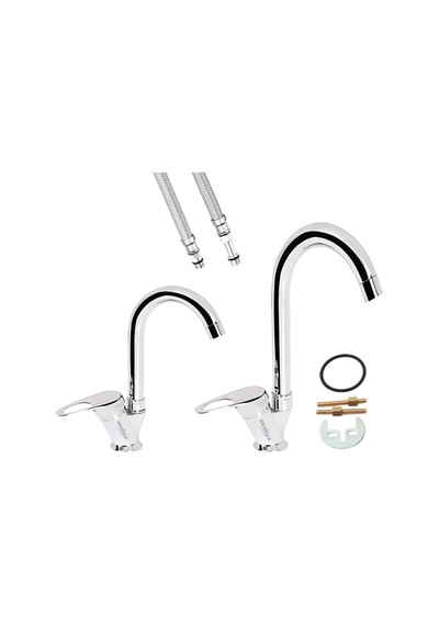 Banyo Lavabo Ve Mutfak Eviye Musluğu Çeşmesi Bataryası 2 Li Set Sıcak Soğuk Çift Su Girişli Diğer