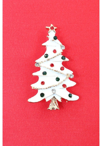 Yeni Yıl Ağacı Broş. Kristal Taşlı Tasarım Noel Ağaçlı Yaka İğnesi Erkek Kadın Broş. Çok Renkli