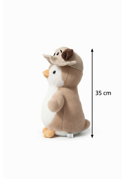 Şapkalı Penguen Peluş Pembe 35 Cm Kahverengi