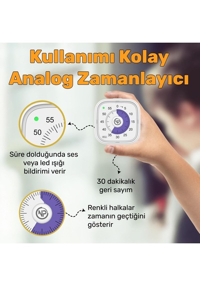 Npo Npt31b Mutfak,ders,yemek İçin 60dk Analog Alarm Zamanlayıcı,pomodoro Öğrenci Motivasyon Saati