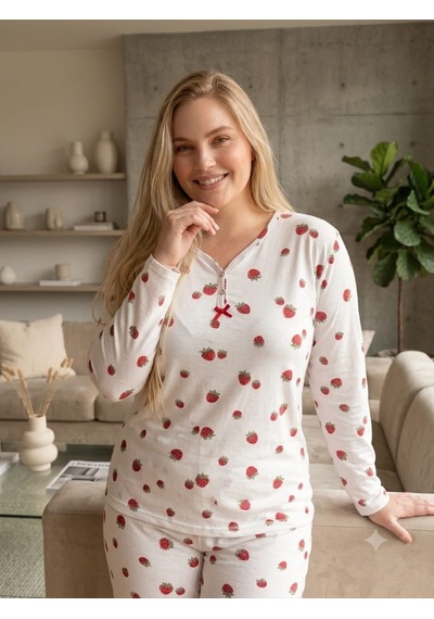 Büyük Beden Uzun Kol Pamuklu Likralı İnterlok Kumaş Pijama Takımı Kırmızı Büyük Beden Uzun Kol Pamuklu Likralı İnterlok Kumaş Pijama Takımı Kırmızı