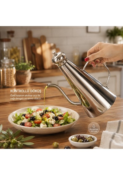 Paslanmaz Çelik Yağdanlık 650 Ml Damlatmaz Akıtmaz Kontrollü Yağdanlık