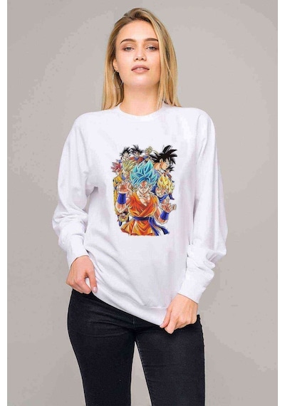 Anime Dragon Ball Baskılı Beyaz Kadın Sweatshirt (528307862)