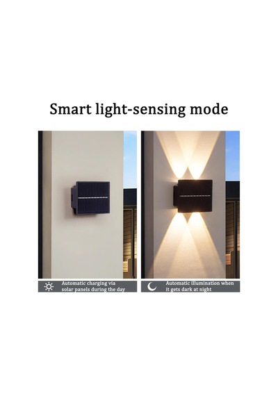 Led Duvar Lambası Dış Mekan Güneş Işığı Yukarı Ve Aşağı Modern Duvar Aydınlatması Ip65 Su Geçirmez Dış Mekan Duvar Lambası Teras Bahçe Giriş Koridor Çitler Doğal Işık, 6 Başlı Diğer