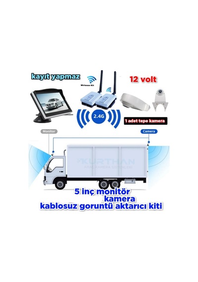 5 İnç Monitör+tepe Kamera +wifi Görüntü Aktarıcı Seti 12 Volt