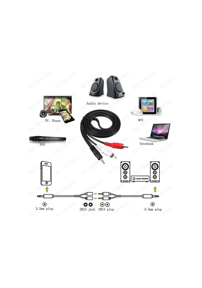 3.5 mm Erkek to 2 RCA Erkek Ses Kablosu - 1.5 Metre