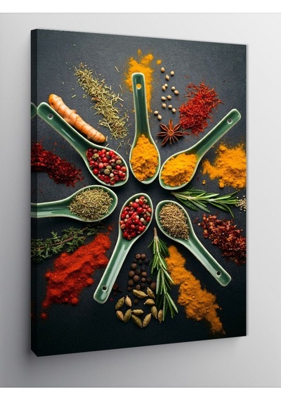 Kanvas Tablo Renkli Baharat Kaşıkları Ve Baharatlar 70cmx100cm