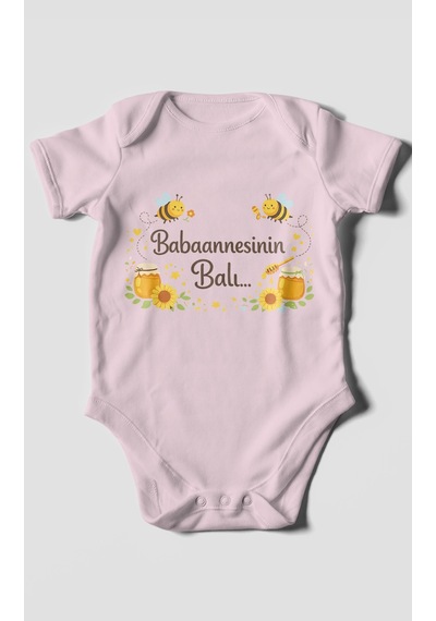 Morivokids Babannesinin Balı Kısa Kollu Bebek Body %100 Pamuk Bebe Pembe