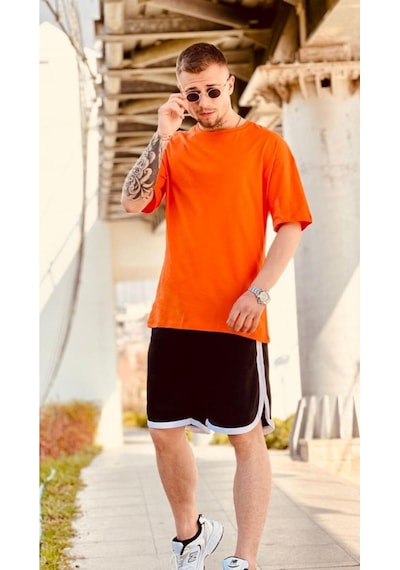 Flood Of Style Erkek Turuncu Düz Oversize Tshirt