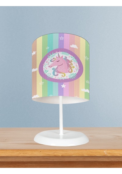 Mekta Home Bebek Ve Çocuk Odası Renkli Unicorn Desenli Abajur