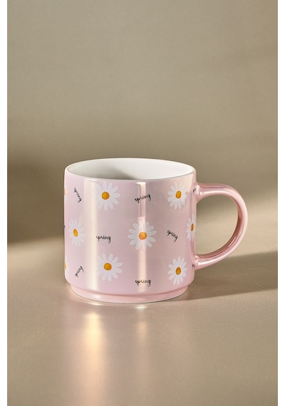 Karaca Daisy Lüsterli Pembe Papatya Desenli Mug 420 Ml