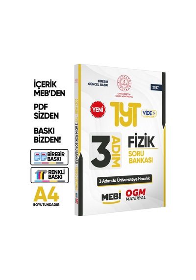 2027 TYT Mebi-ogm 3 Adım Fizik Soru Bankası Renkli A4 Boyut Video Çözümlü Baskı Ücreti