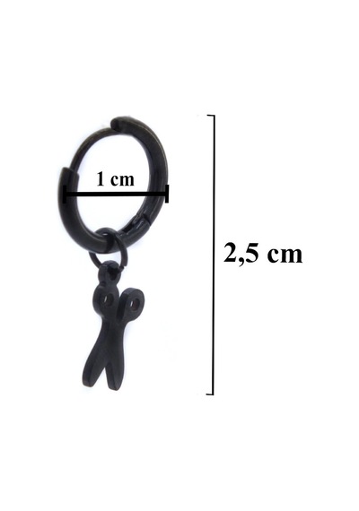 Bz 316l Çelik Unisex Siyah Tek Makas Küpe Unk-488 Siyah