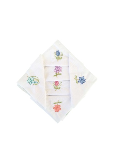 Hediyelik İşlemeli Bayan Mendili 6 Lı Paket 28x28 Cm 100 Pamuk Beyaz