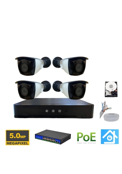5mp 1440p 4 Kameralı 320gb Hdd Ip Poe Güvenlik Kamerası Seti