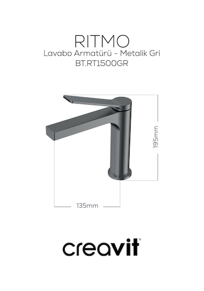 Creavit Ritmo Lavabo Armatürü Metalik Gri Bt.rt1500gr