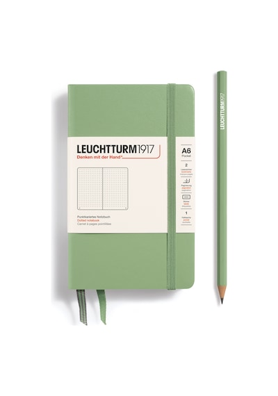 Leuchtturm1917 Not Defteri Cep Boy A6 , Sert Kapak, 187 Numaralandırılmış Sayfa, Noktalı, Adaçayı Yeşil