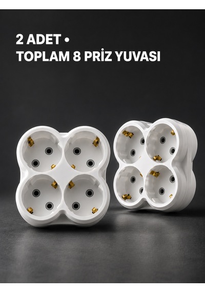 Duvar Tipi 4 Çıkışlı Priz Çoğaltıcı Kablosuz Kompakt Tasarım 2 Adet - Lisinya 0