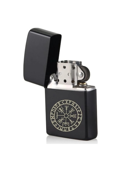 Vegvisir Viking Pusulası İskandinav Sembolü Siyah Metal Benzinli Çakmak