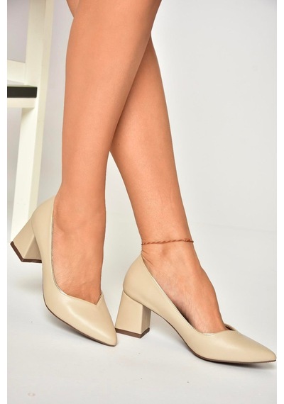 Fox Shoes U820621109 Bej Kalın Topuklu Kadın Ayakkabı Bej