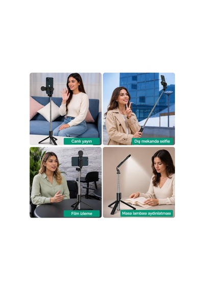 Yolans G4 Led Işıklı Selfie Çubuğu Tripod, 113 Cm Uzayabilen Bluetooth Kumandalı Selfie Stick, 3 Işık Modlu Beya