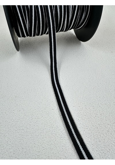 1 Cm Çizgili Dokuma Lastik-5 Metre- Siyah/beyaz