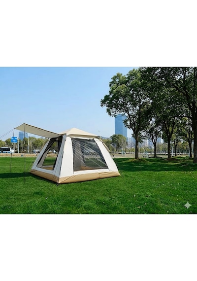 Tam Otomatik Tenteli 4-5 Kişilik Kamp Çadırı 240x240x155 Cm Krem