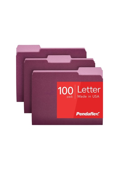 Two-tone File Dosya, 1/3 Cut Top Tab, Letter, Burgundy/light Burgundy, 100/box