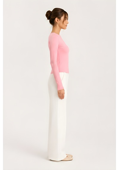 Lili Woman Kadın Thumbhole Fit Uzun Kollu Crop Bluz E.7006 Pembe