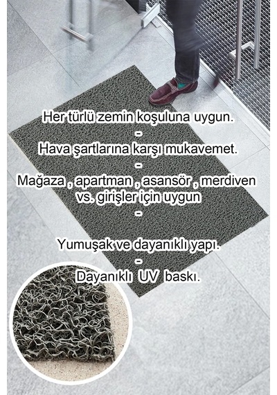 Kadın Silüetli Güzellik Salonu Kıvırcık Apartman Ve İş Yeri Giriş Paspası Gri