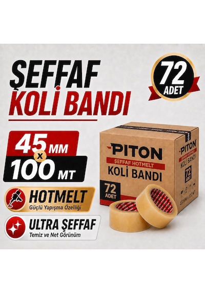 Sanplaza Şeffaf Hotmelt Koli Bandı 45 Mm X 100 Mt Güçlü Yapışkanlı Paketleme Ambalaj Bandı 72 Adet