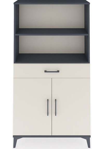 Arges Dolap 3 Raflı Tek Çekmeceli 2 Kapaklı 88x30x163 Antrasit-aytaşı Antrasit
