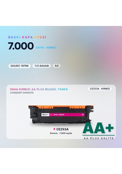 Hp 504a Ce253a Kırmızı Uyumlu Toner Aa Plus / Color Laserjet Cp3525 / Cm3530