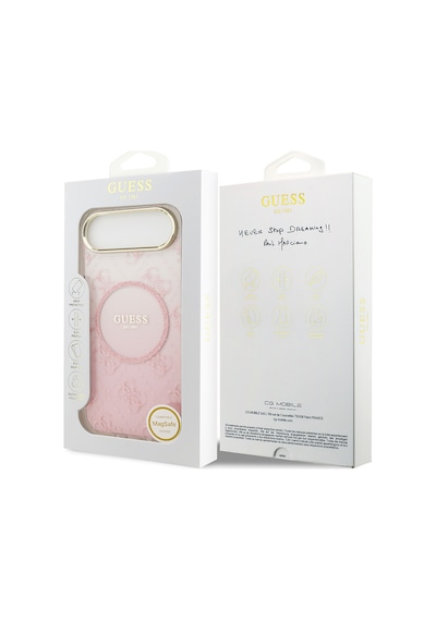 Apple Uyumlu iPhone 17 Air Kılıf Guess Lisanslı M-safe Şarj Özellikli 4g Desenli Simli Silikon Kapak Pembe Pembe