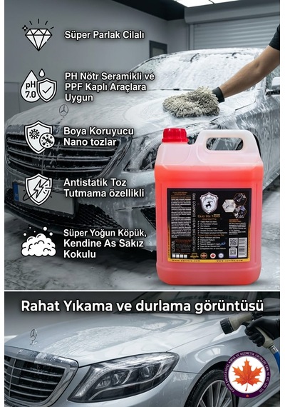 Seramik Katkılı Cilalı Oto Yıkama Şampuanı Sakız Kokulu 5kg Süper Parlak + Sünger