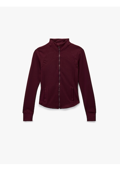 Koton Slim Fit Uzun Kollu Dik Yaka Cepli Fermuarlı Spor Ceket Bordo 6wak20031nk Bordo