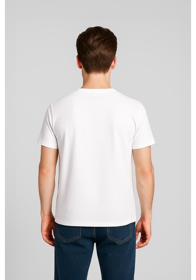 Erkek Rahat Kesim Bisiklet Yaka Baskı Detay T-shirt Çok Renkli