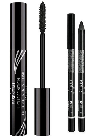 Essential High Definition&liftup&great Volume Mascara & Emily Siyah Göz Kalemi Set Electro Black