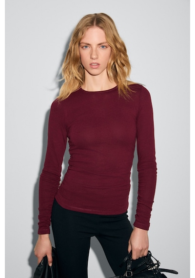ETHIQUET INSSAZA Kadın Vücuda Oturan Büzgülü Slim Fit Bordo Bluz
