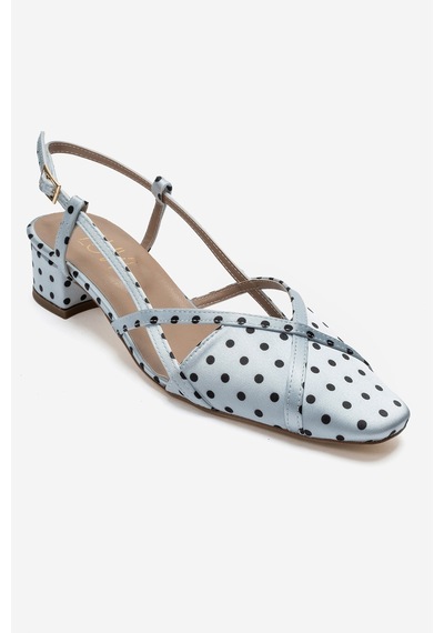 Luvi Shoes Olena Buz Mavi Siyah Puantiyeli Kadın Topuklu Sandalet