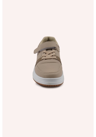 Panço Kız Çocuk Renk Bloklu Cırt Cırtlı Bej Sneaker Krem