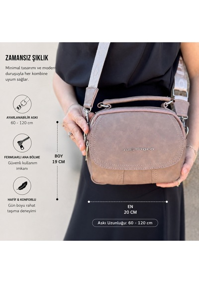Just Polo Kadın Yeni Sezon Yumuşak Deri Şal Detaylı Ayarlanabilir Askılı Şık El Ve Omuz Çantası Shopper Taba