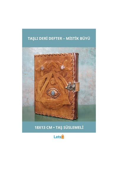 Taşlı Deri Defter Mistik Tasarım 18x13 Cm Çok Renkli