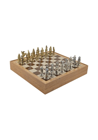 Gifthome Büyük Boy Metal Osmanlı-bizans Satranç Takımı Parlak Ve Rustik Desenli Sandıklı Mdf Tahtası 36x36 Cm.